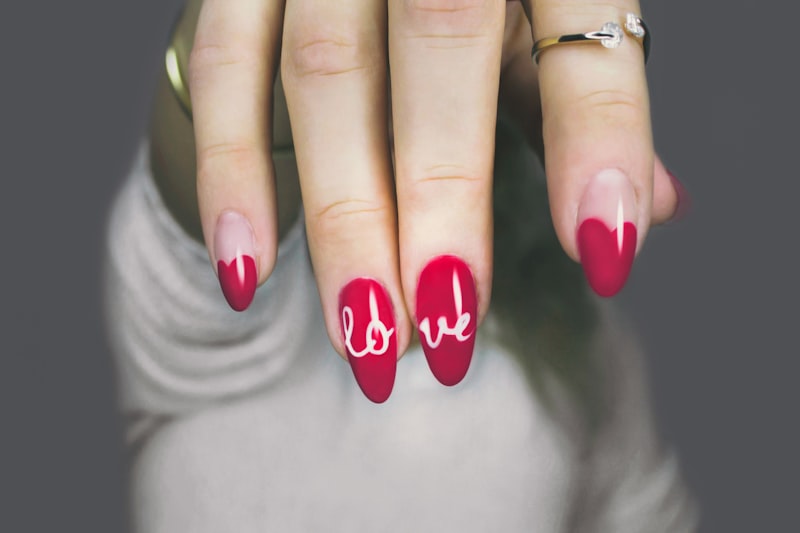 Red heart nail design