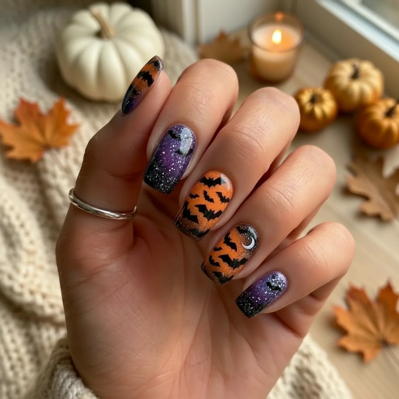 Bat Silhouette Nails — Halloween 2026