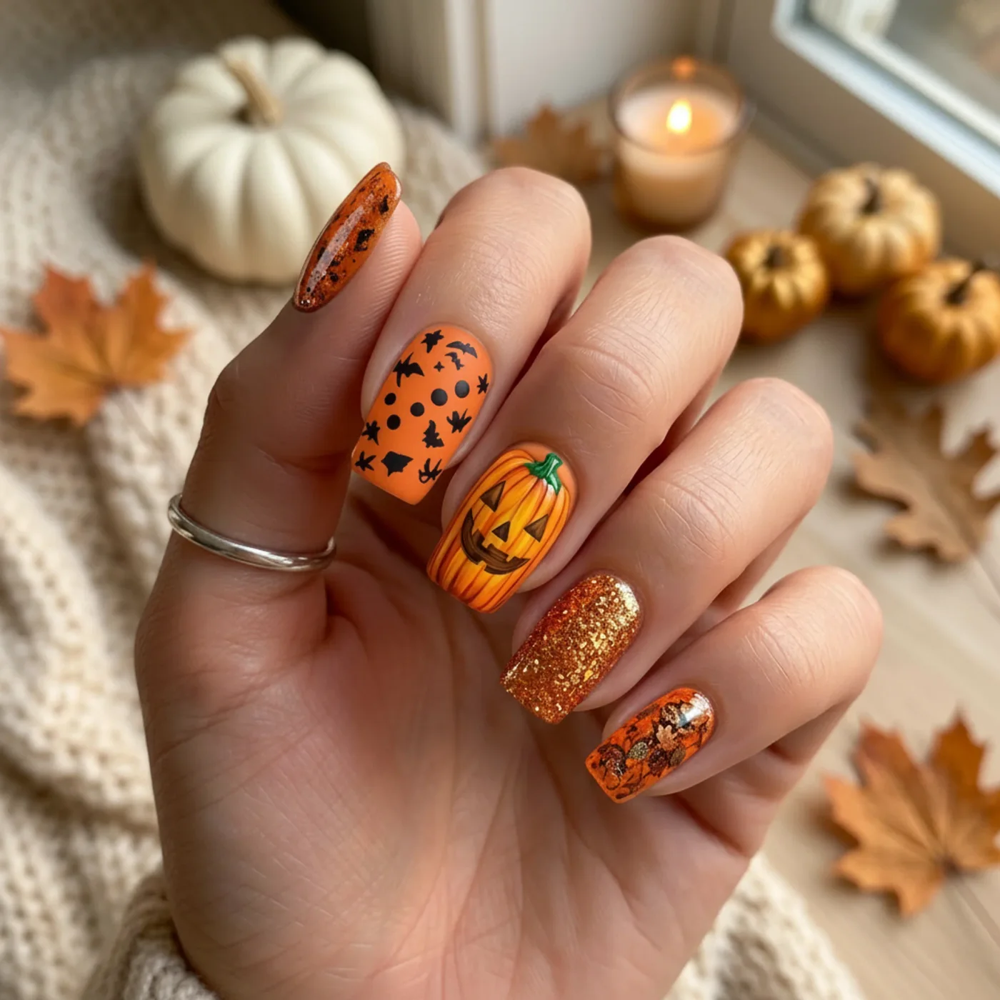 Pumpkin Face Nails — Halloween 2026